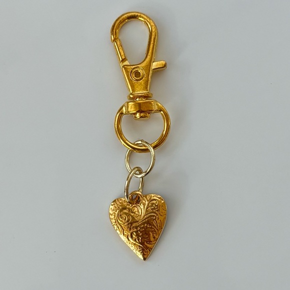 Valentine Heart Bag Charm Keychain - Gold and Red - Picture 2 of 4